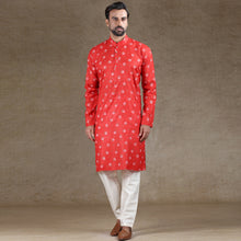 Load image into Gallery viewer, mens printed red colour kurta