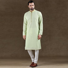 Load image into Gallery viewer, mens embroidered pista green colour kurta pajama set