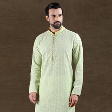 Load image into Gallery viewer, mens embroidered pista green colour kurta pajama set