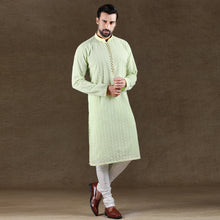Load image into Gallery viewer, mens embroidered pista green colour kurta pajama set