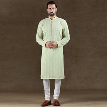 Load image into Gallery viewer, mens embroidered pista green colour kurta pajama set