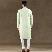 Load image into Gallery viewer, mens embroidered pista green colour kurta pajama set