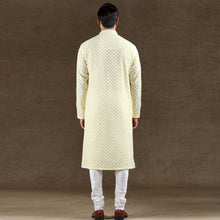 Load image into Gallery viewer, mens embroidered lemon yellow colour kurta pajama set