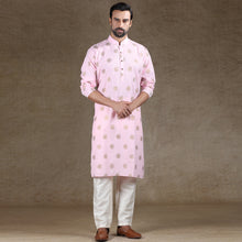 Load image into Gallery viewer, Ajay Arvindbhai Khatri Men&#39;s Cotton Flower Printed Stylish kurta Golden Pink Colour
