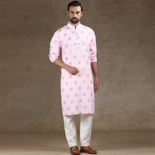 Load image into Gallery viewer, Ajay Arvindbhai Khatri Men&#39;s Cotton Flower Printed Stylish kurta Golden Pink Colour

