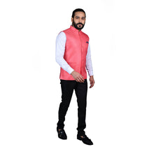 Load image into Gallery viewer, Ajay Arvindbhai Khatri Men&#39;s Jute Fabric Regular Nehru Jacket Dark Pink Colour
