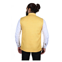 Load image into Gallery viewer, Ajay Arvindbhai Khatri Men&#39;s Jute Fabric Regular Nehru Jacket Yellow Colour
