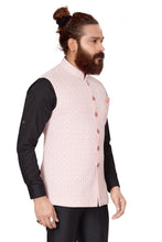 Load image into Gallery viewer, Ajay Arvindbhai Khatri Men's  Embroidered Fabric Regular Nehru Jacket Pink Color