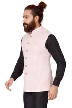 Load image into Gallery viewer, Ajay Arvindbhai Khatri Men's  Embroidered Fabric Regular Nehru Jacket Pink Color