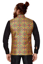 Load image into Gallery viewer, Ajay Arvindbhai Khatri Men's  Patola Printed Fabric Regular Nehru Jacket Yellow Color