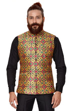 Load image into Gallery viewer, Ajay Arvindbhai Khatri Men's  Patola Printed Fabric Regular Nehru Jacket Yellow Color