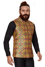 Load image into Gallery viewer, Ajay Arvindbhai Khatri Men's  Patola Printed Fabric Regular Nehru Jacket Yellow Color