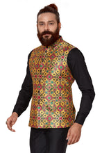 Load image into Gallery viewer, Ajay Arvindbhai Khatri Men's  Patola Printed Fabric Regular Nehru Jacket Yellow Color