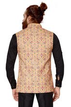 Load image into Gallery viewer, Ajay Arvindbhai Khatri Men's  chikan Fabric Regular Nehru Jacket Yellow Color