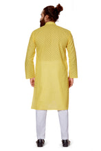 Load image into Gallery viewer, mens yellow color cotton embroidery kurta