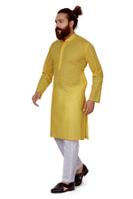Load image into Gallery viewer, mens yellow color cotton embroidery kurta