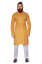 Load image into Gallery viewer, mens cotton printed yellow colour kurta