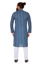 Load image into Gallery viewer, mens blue color cotton embroidery kurta