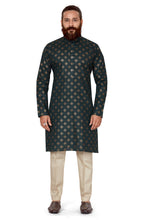Load image into Gallery viewer, mens cotton printed dark green colour kurta