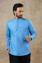 Load image into Gallery viewer, Ajay Arvindbhai Khatri Men&#39;s Blue Full Sleeve Cotton Short Kurta With Pocket
