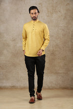Load image into Gallery viewer, mens yellow gold color cotton short kurta