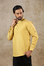 Load image into Gallery viewer, mens yellow gold color cotton short kurta