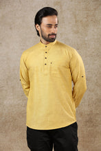 Load image into Gallery viewer, mens yellow gold color cotton short kurta