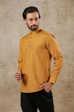 Load image into Gallery viewer, Ajay Arvindbhai Khatri Men&#39;s Mustered Full Sleeve Cotton Short Kurta With Pocket
