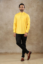 Load image into Gallery viewer, mens yellow color cotton short kurta