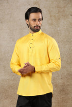 Load image into Gallery viewer, mens yellow color cotton short kurta