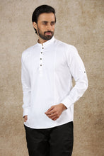 Load image into Gallery viewer, mens white color cotton short kurta