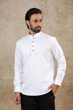 Load image into Gallery viewer, Ajay Arvindbhai Khatri Men&#39;s White Full Sleeve Cotton Short Kurta
