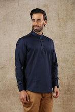 Load image into Gallery viewer, Ajay Arvindbhai Khatri Men&#39;s Navy Blue Full Sleeve Cotton Short Kurta
