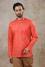 Load image into Gallery viewer, Ajay Arvindbhai Khatri Men&#39;s Orange Full Sleeve Printed Cotton Short Kurta With Pocket
