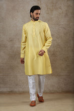 Load image into Gallery viewer, mens light yellow color kurta pajama set