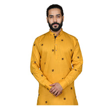 Load image into Gallery viewer, mens mustard color poly cotton kurta