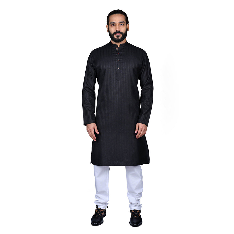 Ajay Arvindbhai Khatri Men's Poly Cotton Straight Linning Kurta Black Colour
