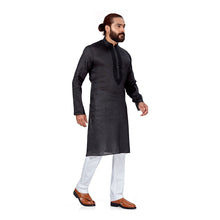 Load image into Gallery viewer, mens black color cotton linen kurta