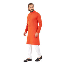Load image into Gallery viewer, Ajay Arvindbhai KhatriMen&#39;s Pure Cotton Printed Straight fit Orange colour Kurta
