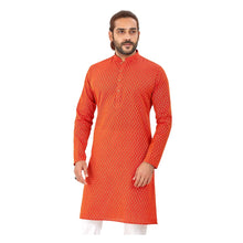 Load image into Gallery viewer, mens orange color cotton printed kurta