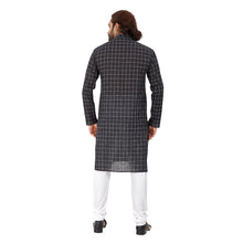 Load image into Gallery viewer, mens black & white color cotton checks kurta
