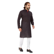 Load image into Gallery viewer, mens black red color cotton checks kurta