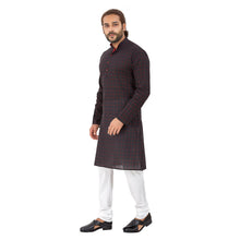 Load image into Gallery viewer, mens black red color cotton checks kurta