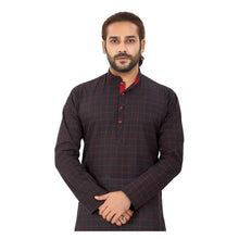 Load image into Gallery viewer, mens black red color cotton checks kurta