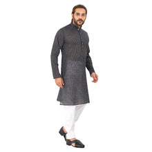 Load image into Gallery viewer, mens black color cotton regular kurta