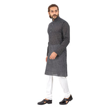Load image into Gallery viewer, mens black color cotton regular kurta