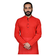 Load image into Gallery viewer, mens red color cotton checks kurta