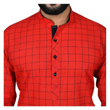 Load image into Gallery viewer, mens red color cotton checks kurta