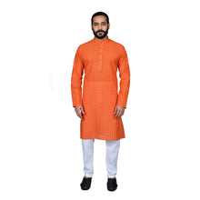 Load image into Gallery viewer, mens orange color cotton checks kurta
