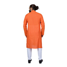 Load image into Gallery viewer, mens orange color cotton checks kurta
